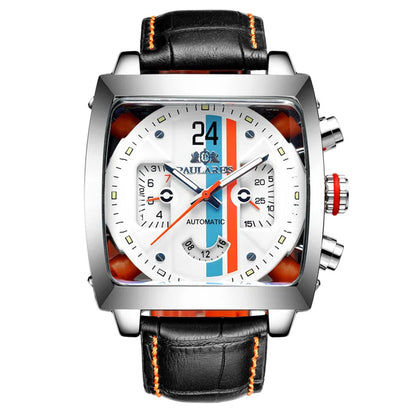 Original Brand Watches For Men Luxury Design Square Mechanical Watch Men Leather Strap Waterproof Date Week Wristwatches Male