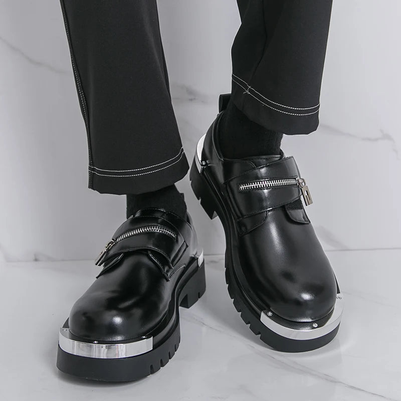 Men's Thick-Soled Leather Shoes Designer's Personalized Style Leisure Party Office Outdoor Fashion Street Black White Shoes