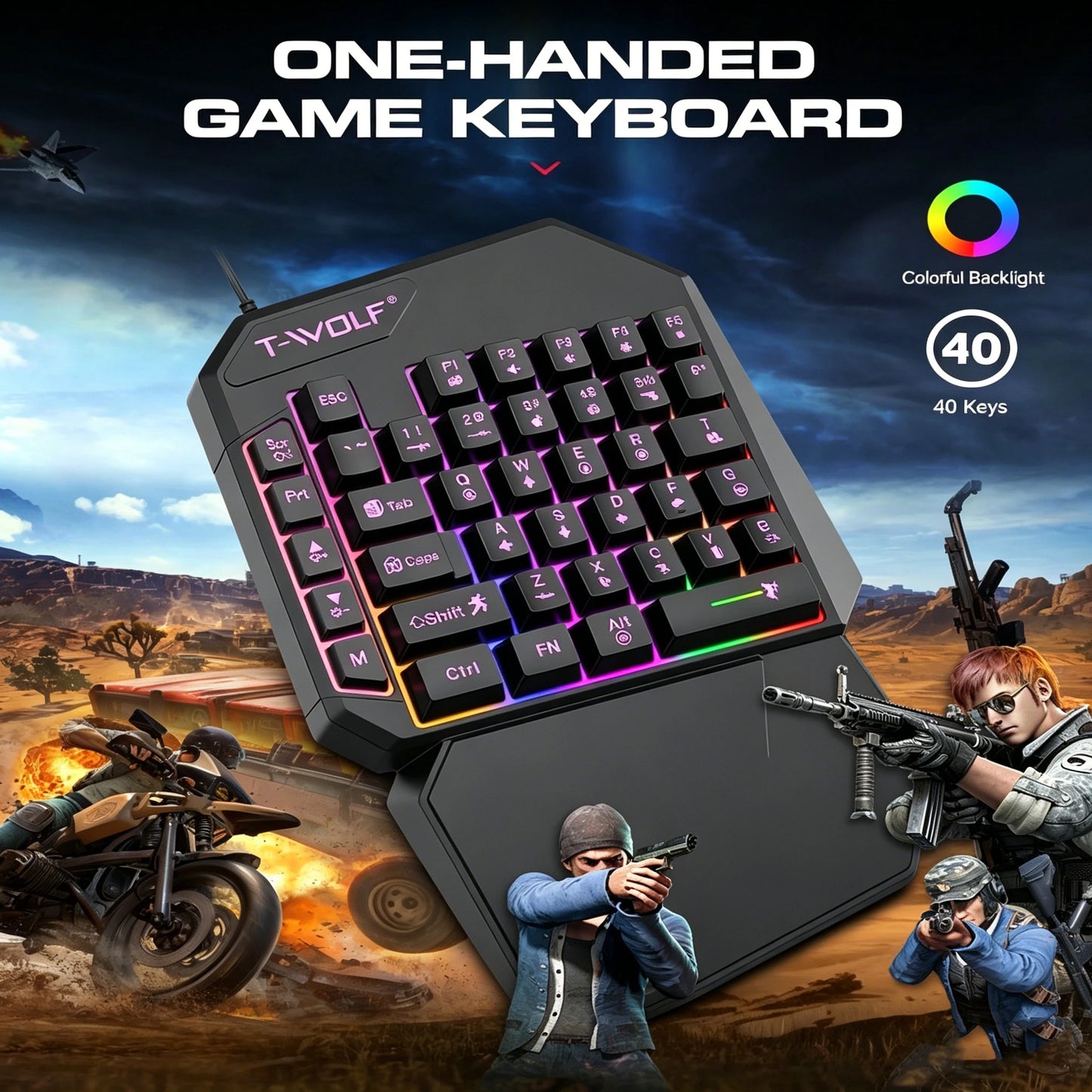 Wired One-Handed RGB Mechanical Gaming feel Keyboard, Mecha Membrane 40 Keys USB Professional Gaming Keypad Multimedia buttons
