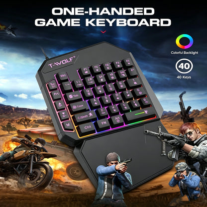 Wired One-Handed RGB Mechanical Gaming feel Keyboard, Mecha Membrane 40 Keys USB Professional Gaming Keypad Multimedia buttons