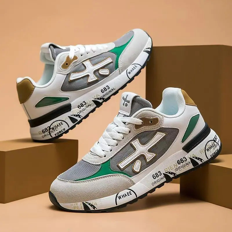 Baskets rétro de marque de luxe pour hommes et femmes, chaussures en maille respirante et en daim, semelle imprimée tendance, à lacets, baskets décontractées pour tous les jours