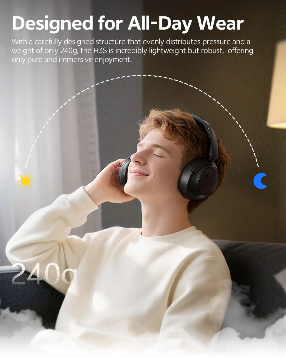 Auriculares circumaurales QCY H3S ANC Bluetooth 6.0 – Audio espacial Hi-Res LDAC, cancelación de ruido adaptativa de -56dB, auriculares inalámbricos
