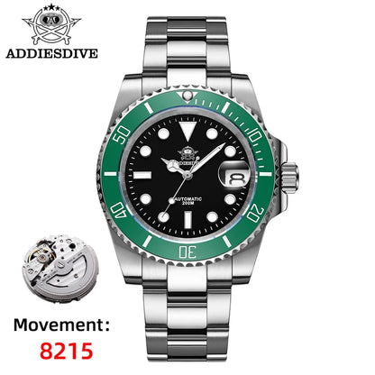 ADDIESDIVE Luxury Men's Automatic Watch 8215 Mechanical Watch BGW9 Luminous Sapphire Glass Diver's Watch Men Analog Watch AD2503