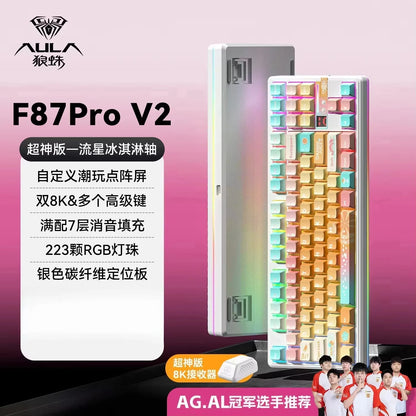 Teclado mecánico AULA F87 Pro V2 inalámbrico de 3 modos, batería de larga duración de 12000mAh, hot-swap, RGB Customi, teclado e-sports para gaming en PC