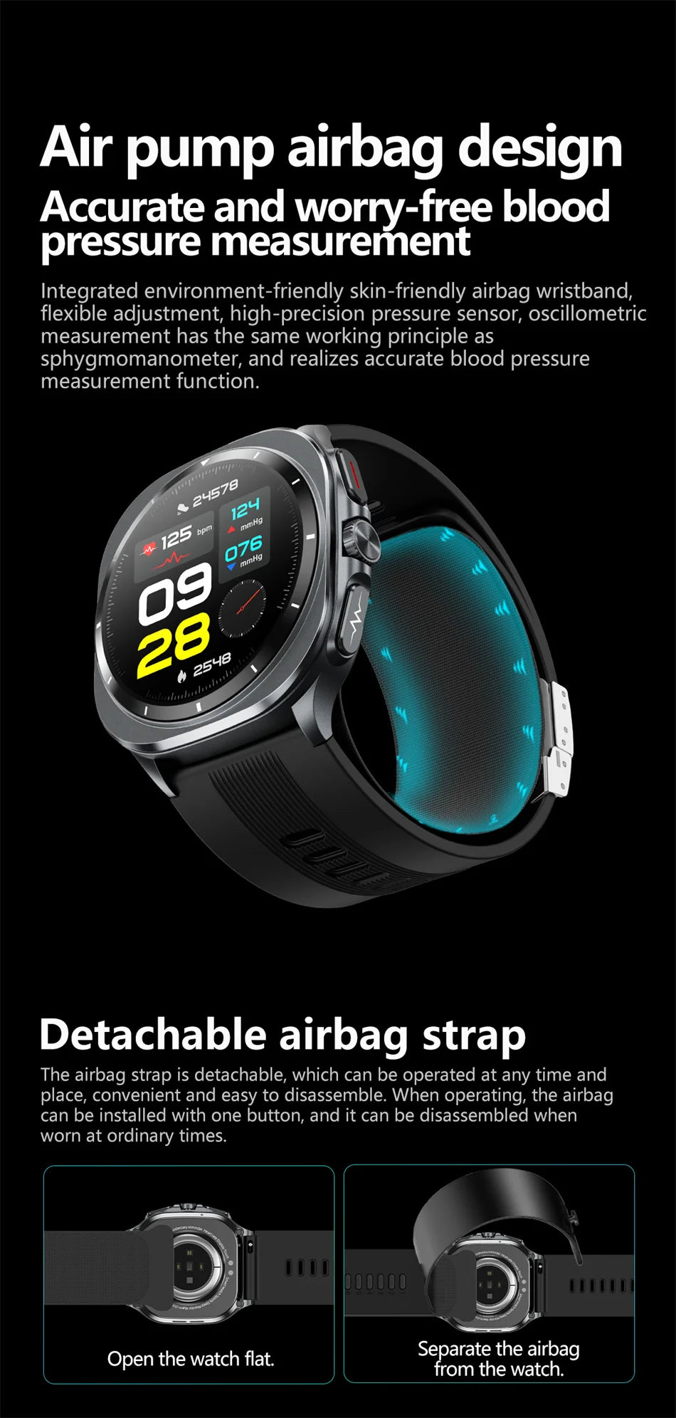 2026 New Health track Smartwatch Air Pump Airbag True Blood Pressure Health Measure Smart Watch Men Women Blood oxygen BT Call