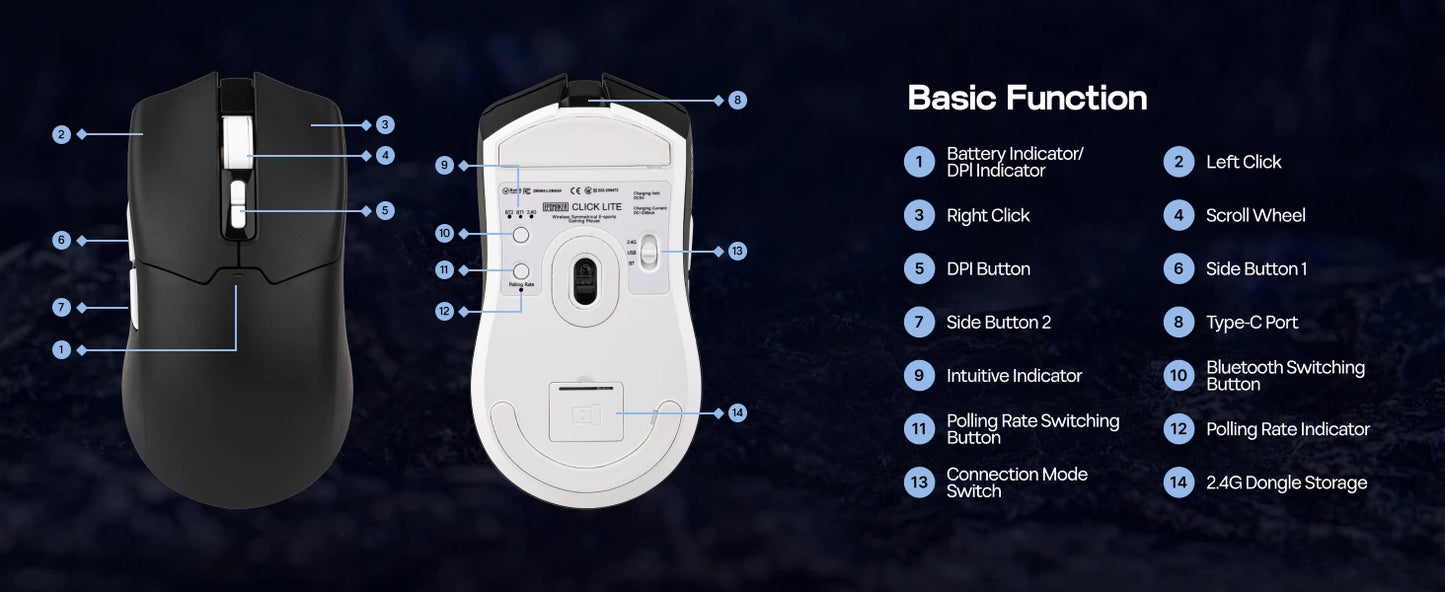 EPOMAKER Click Lite Wired/BT/2.4GHz Wireless Gaming Mouse PAW3311 Sensor 800 to 24000 DPI with 500mAh Battery for PC/Mac/Linux