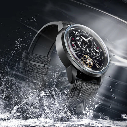 MARK FAIRWHALE Men's Automatic Watch Skeleton Dial Fluororubber Strap Waterproof Luxury Fashion Wristwatch