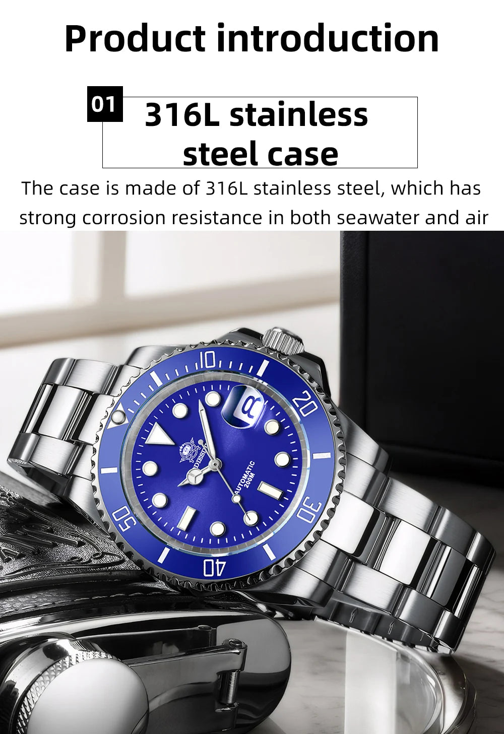 ADDIESDIVE Luxury Men's Automatic Watch 8215 Mechanical Watch BGW9 Luminous Sapphire Glass Diver's Watch Men Analog Watch AD2503
