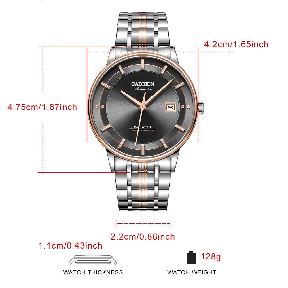 CADISEN Ultra-thin Mechanical Wristwatch Japan MIYOTA 9015 Top Brand Luxury Single-dome Sapphire Crystal Automatic Watch Man