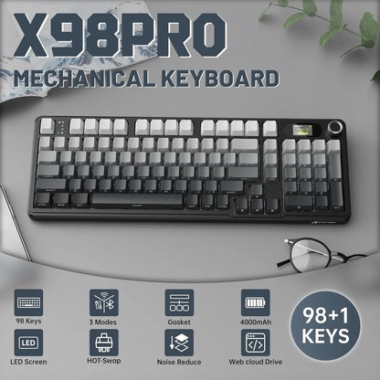 ATTACK SHARK X98 RGB Wireless Mechanical Keyboard,LED Smart Display&Knob, Hot Swappable,Pre-lubed Linear Switches