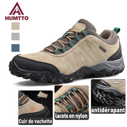 Humtto New Arrival Leather Hiking Shoes Wear-Resistant Outdoor Sport Men Shoes Lace-Up Men's Climbing Trekking Hunting Sneakers