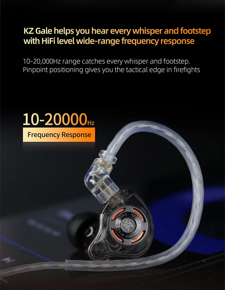 Auriculares IEM Gaming KZ Gale – Monitor In-Ear HiFi con driver superlineal y cable desmontable de 2 pines chapado en plata
