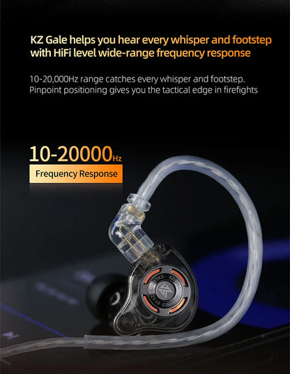 Auriculares IEM Gaming KZ Gale – Monitor In-Ear HiFi con driver superlineal y cable desmontable de 2 pines chapado en plata