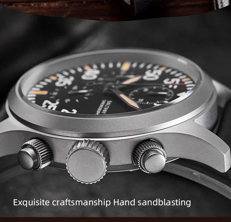 Baltany Quartz Chronograph S5045 Sunburst Blue Dial VK67 100M Stainless Steel Calendar Window Sapphire Vintage Military Watches