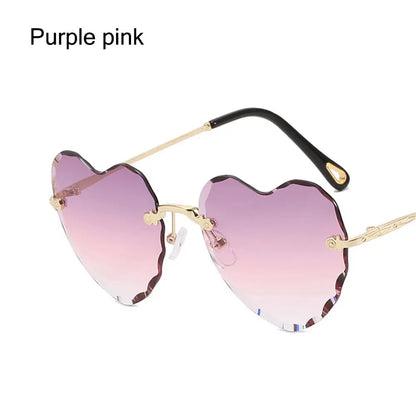 Heart Sunglasses Rimless Metal Frame Heart Shaped Sunglasses Gradient Lens Love Heart SunGlasses Women Eyewear UV400 Protection