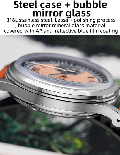 ADDIESDIVE AD2037 Men Quartz Watch Multifunctional 24 Hour Chronograph Black Dial Leather Watches  100m Dive Business Wristwatch