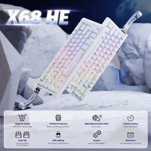 ATTACK SHARK X68 HE Rapid Trigger Mechanical Gaming Keyboard 60% Wired with Adjustable Actuation, Hall Effect Magnetic Switch, 8KH