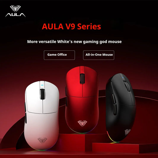 Mouse gaming e-sports Aula V9 Ultra Wireless Double 8k, 3 moduri, PAW 3950, 8k, 55g, ușor, ergonomic, accesoriu PC personalizat