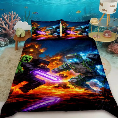 Minecraft 2/3pcs Duvet Cover Cute Cartoon Game Quilt Cover Bedding Set with 1/2 Pillocase Gifts Bedroom Dormitory