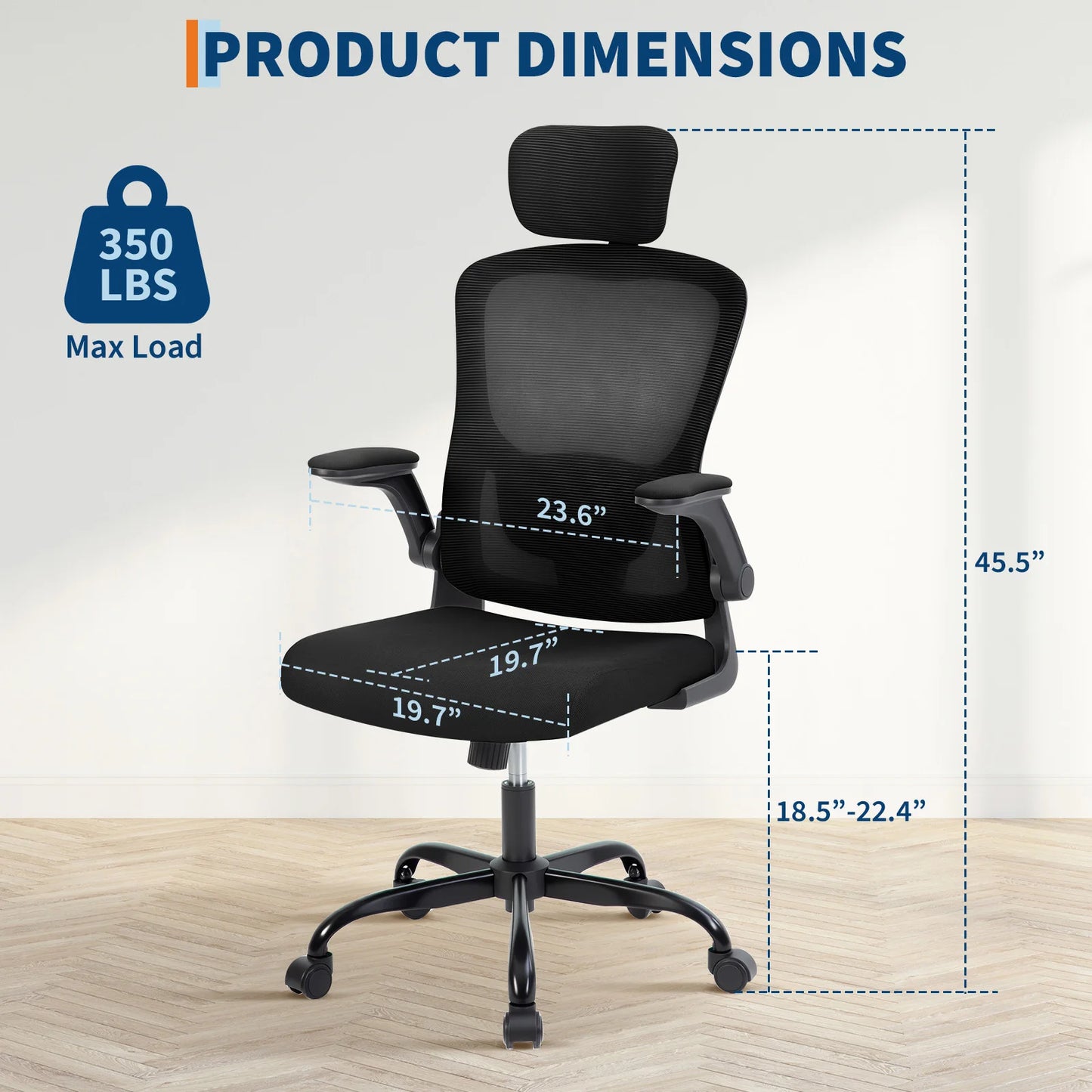 Ergonomic High Back Mesh Office Chair Adjustable 2D Headrest Lumbar Support Rotatable Arms Reclining Swivel Desk Chair for Home