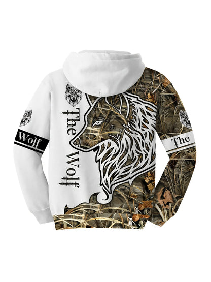 Modischer Herren-Kapuzenpullover für den Herbst mit individuellem Wolf-Print, weich und bequem, Outdoor-Streetstyle-Bekleidung