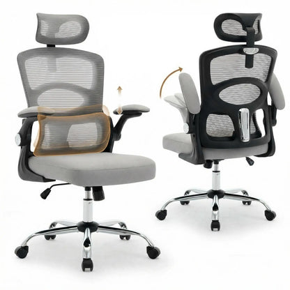 Ergonomic High-Back Mesh Chair Adjustable Headrest Lumbar Support 360° Swivel Rolling Computer Gaming Chairs for Home Office
