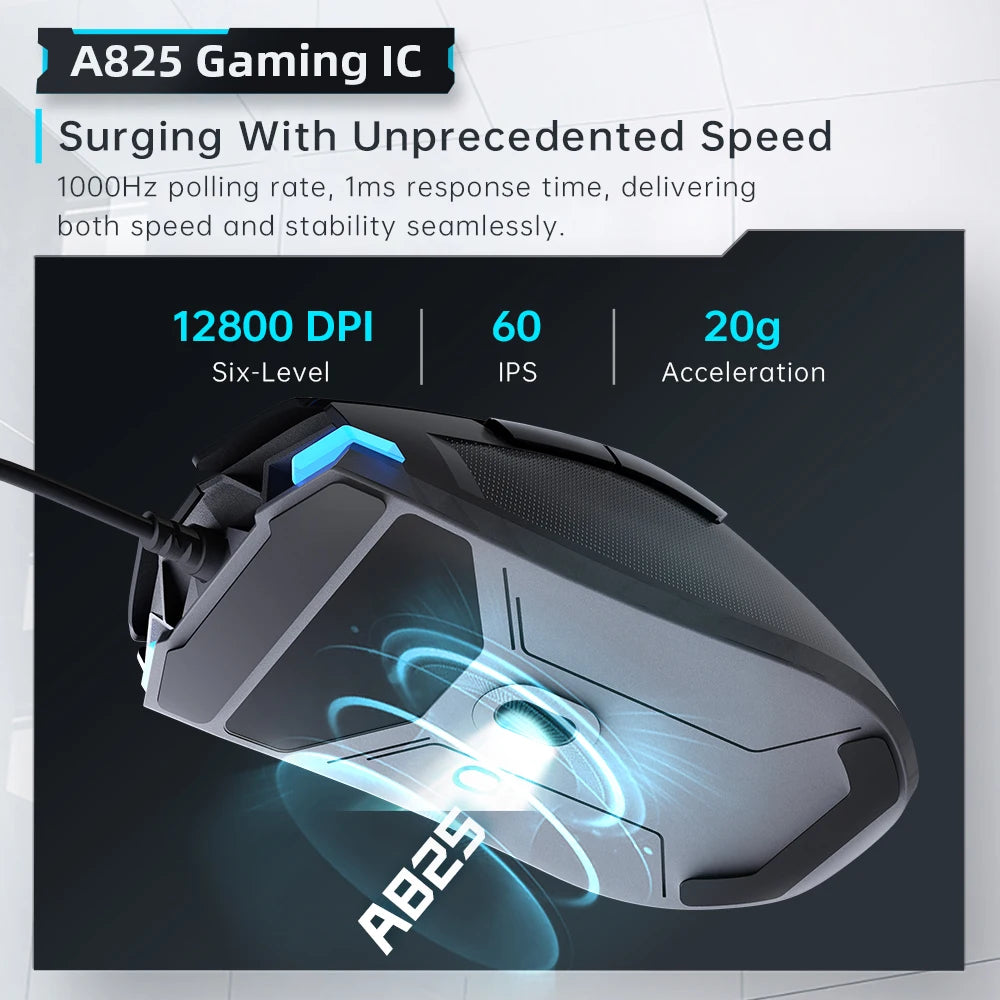 Machenike M7Pro kabelgebundene Gaming-Maus USB Instant A825 12800DPI 1000Hz 7 Tasten 65g RGB für Laptop und PC – Gamer-Maus