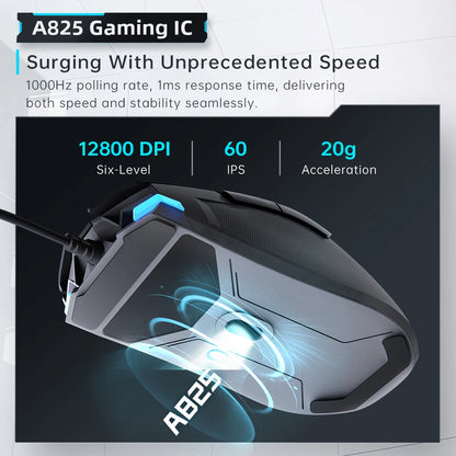 Machenike M7Pro kabelgebundene Gaming-Maus USB Instant A825 12800DPI 1000Hz 7 Tasten 65g RGB für Laptop und PC – Gamer-Maus