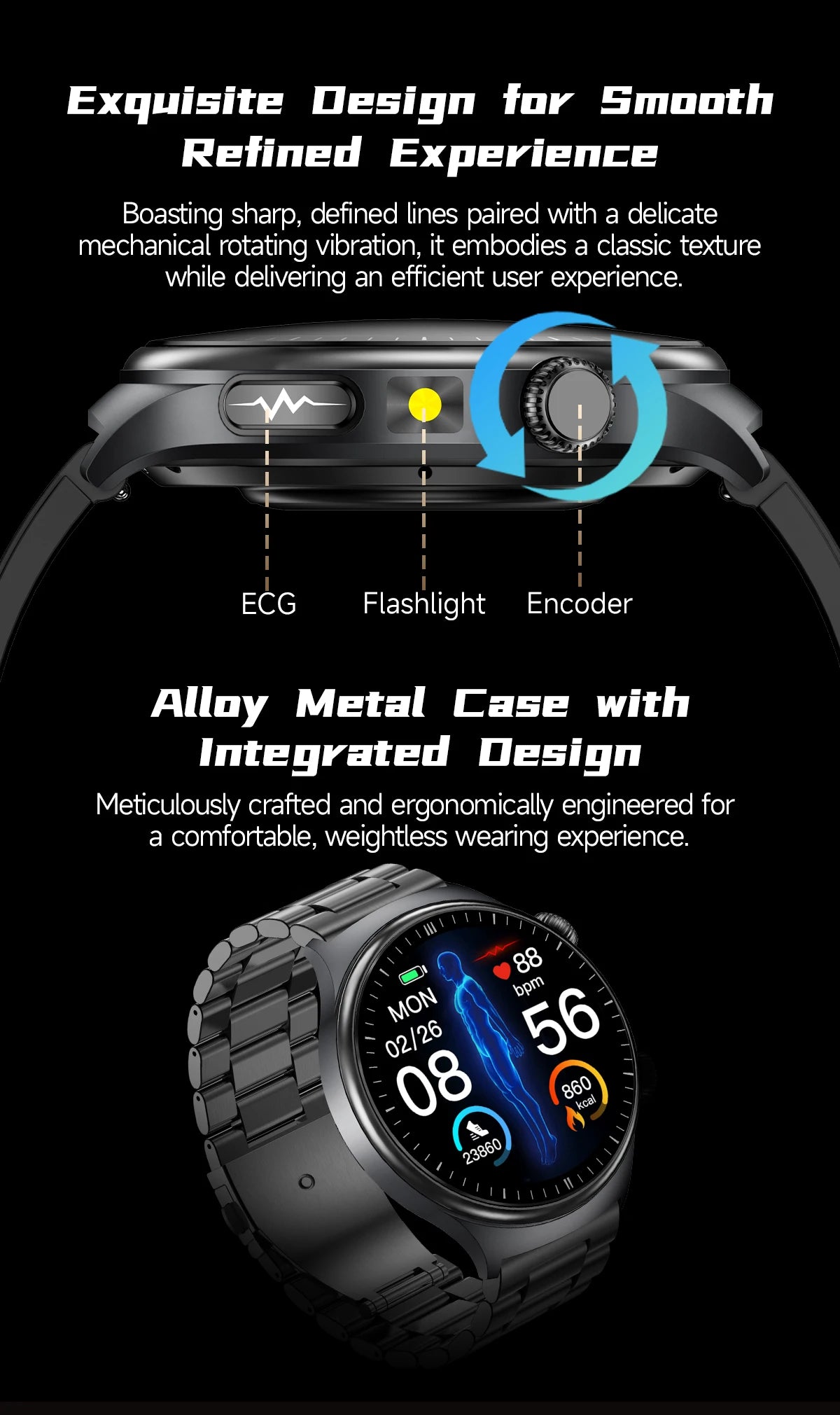2026 AI Health Smartwatch ECG + PPG, Blood Pressure, Uric Acid & Body Fat Monitoring, AMOLED Display & Bluetooth Calling