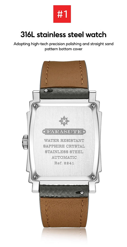 FARASUTE Luxury Fully Automatic Mechanical Men's Watch Seagull Sports Sapphire Stainless Steel Doctor Wristwatch reloj hombre 
