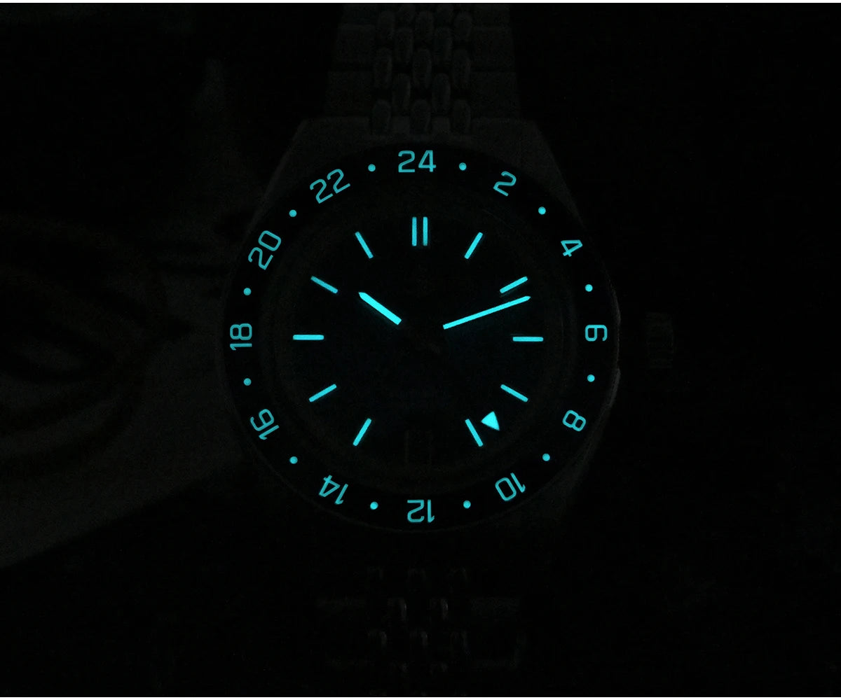 San Martin 39.5mm Limited Edition Full Lume Dial Automatic Men's Watch NH34 GMT 6H Date 10Bar Luxury Watch SN0116W