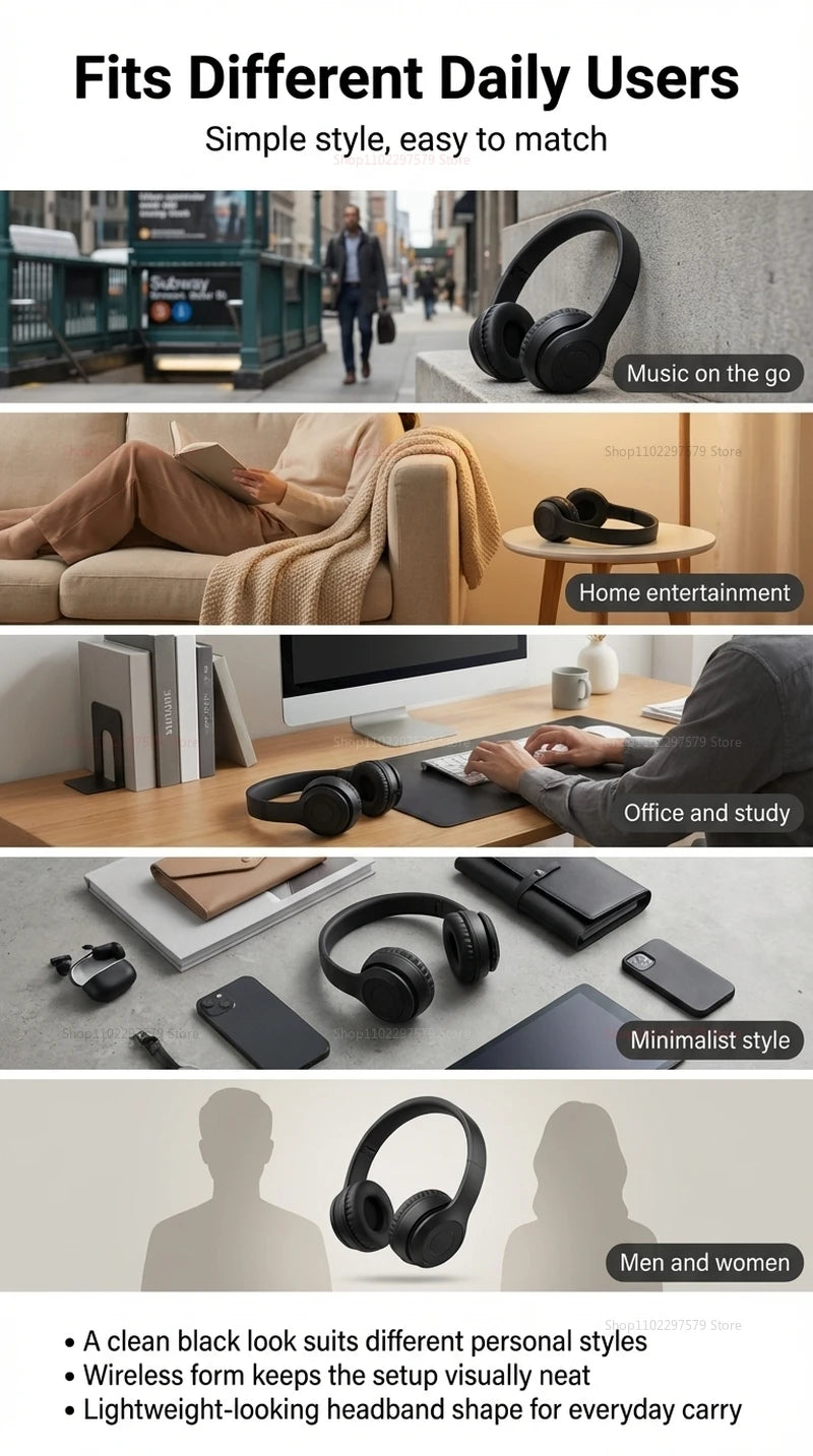 High Fidelity Bluetooth Wireless Headset, Clear Stereo Sound Over Ear Headphones with Built-in HD Mic, Stable Connection