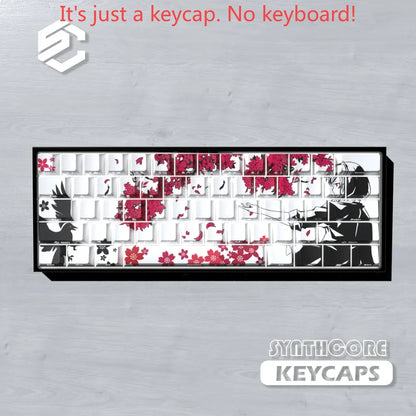 Sakura Raven Keycaps Cherry Side-engraved Translucent Keycaps PBT 129 Keys for Wooting 68/84/87/104 Mechanical Keyboards.