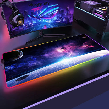 Velká RGB herní podložka pod myš, LED podložka pod myš pro hráče, podložka na stůl k PC, RGB podložka pod klávesnici XXL 90x40cm