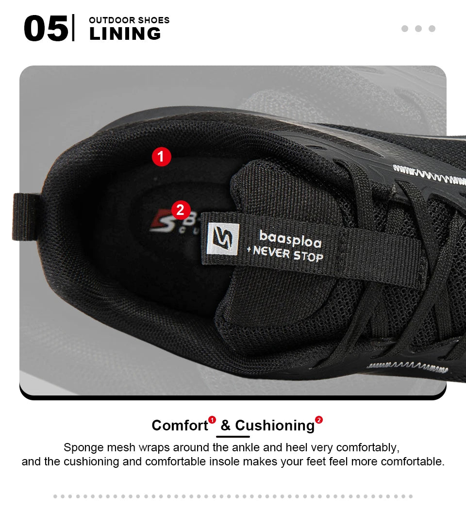 Baasploa Men Hiking Sneakers Outdoor Fashion Lightweight Breathable Shoes Male Casual Anti-Skid Wear-Resistant Climbing Shoes