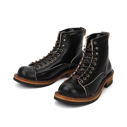 KOWM Cowhide Hiking Shoes Men's Walking Boot British Trekking Shoes Thick-Soled Cowhide High-Top Motorcycle Boots Ankle Sneakers