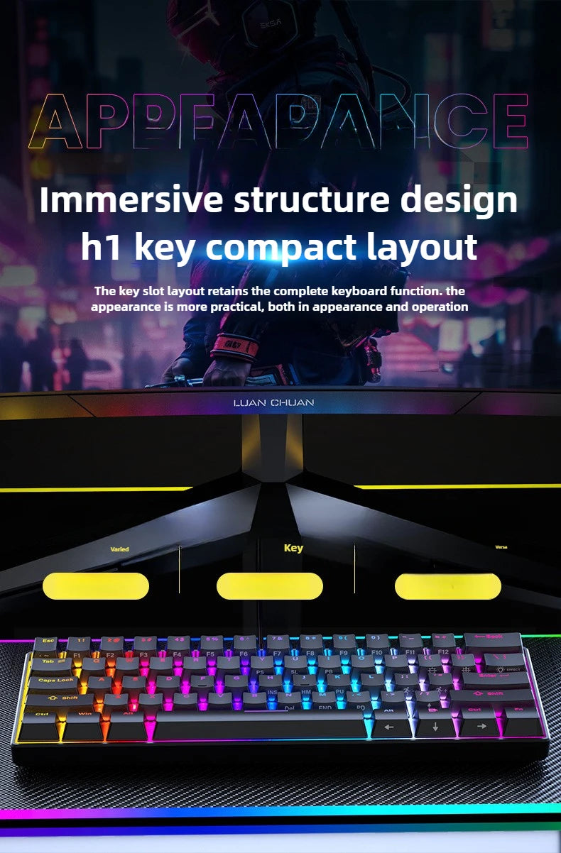 Wired Mechanical Gaming Keyboard 60 White Keyboard Office All White Mechanical Keyboard Teclado Blanco Gamer
