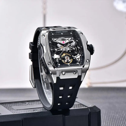 Novo Relógio de Pulso Masculino PAGANI DESIGN PDYS018 Automático Mecânico, Fashion Casual Skeleton, Safira e Aço Inoxidável
