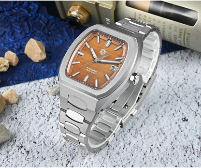 San Martin 39.5mm Tonneau Luxury Men Watch Mineral Dial Casual Sports PT5000 SW200 Automatic Mechanical Sapphire Luminous SN0145