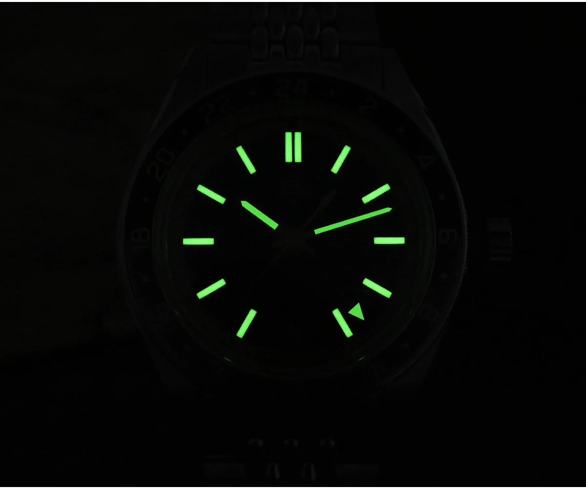 San Martin 39.5mm Limited Edition Full Lume Dial Automatic Men's Watch NH34 GMT 6H Date 10Bar Luxury Watch SN0116W