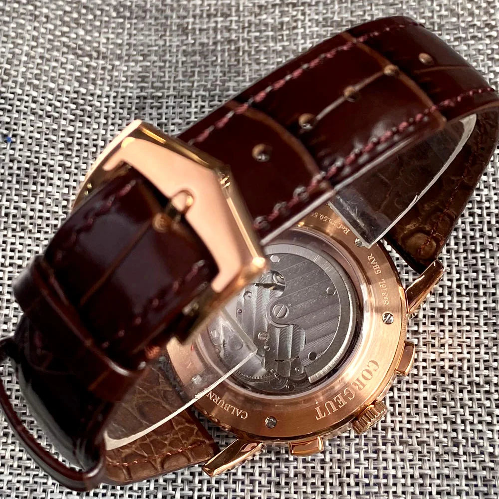 Automatic Watch for Men Multifunction Date Day Month Year 316L Mechanical Men's Watch Polished Case Day/Night Indicator 42mm