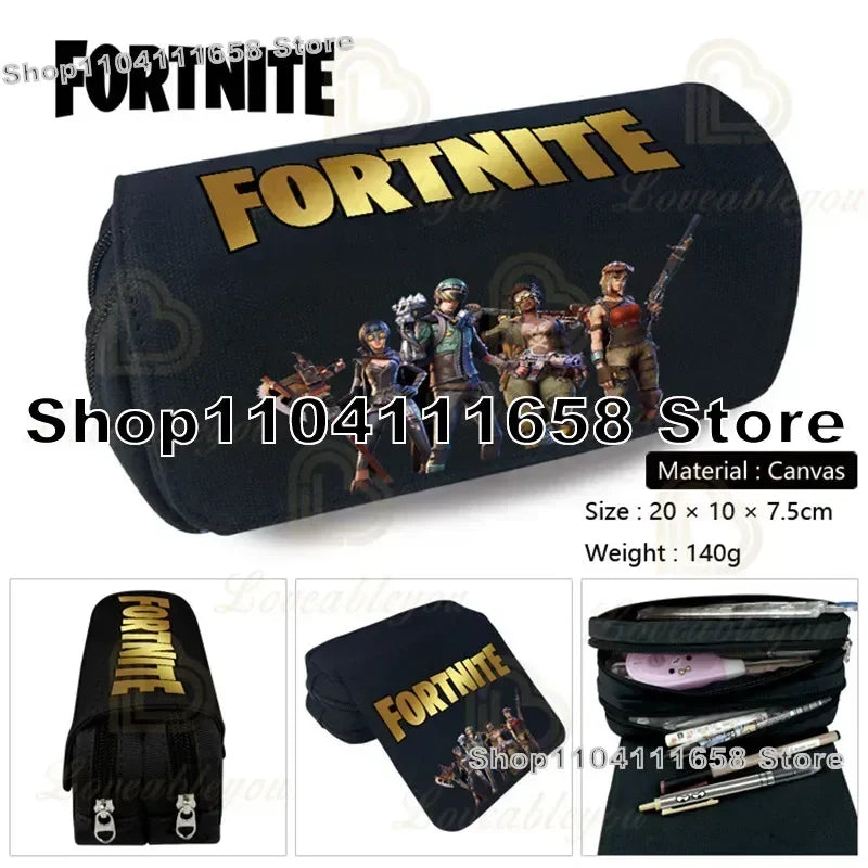 Fortnite Large Capacity Waterproof Velcro Pencil Case, Student Black Estuche Stationery School Pennenzak Supplies