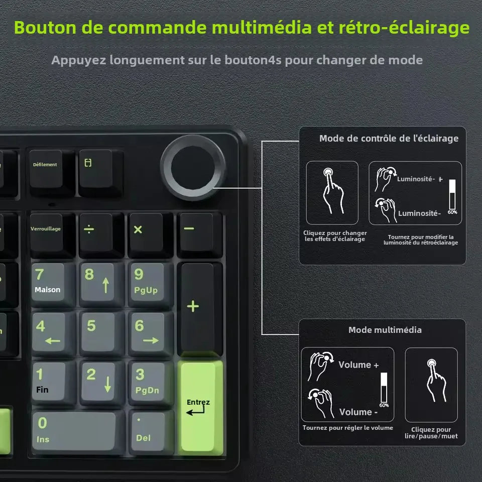 AULA F99PRO Gaming Mechanical Keyboard 99 Key Three Mode Wireless Hot Swappable Gasket Structure Custom Keyboard with Media Knob