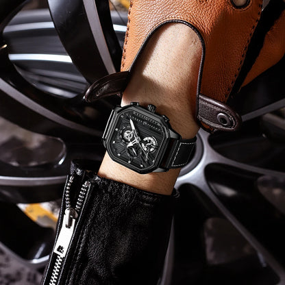 CRRJU Fashion Square Dial Leather Mens Watches Luxury Sport Waterproof Watch Man Chronograph Quartz WristWatches Homme+Box