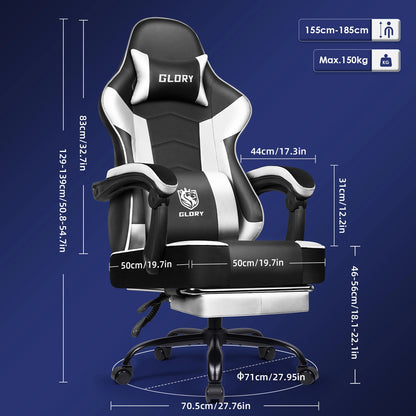 AUTHMIC Gaming Chair Ergonomic Reclining Office Chair with Adjustable Lumbar Support & Headrest High-Back PC Gamer Adults Teen