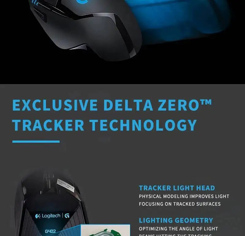 Laidinė žaidimų pelė Logitech G402, 32 bitų ARM procesorius, 8 mygtukai, 500 IPS, neslystanti – visos dienos žaidimų ir darbo sesijoms