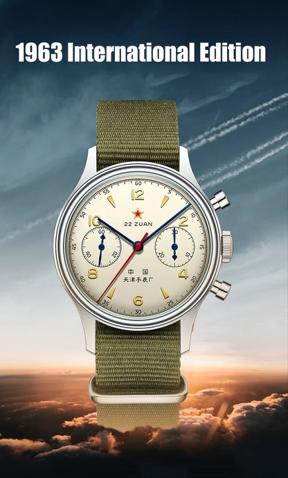Seagull 1963 International Edition Men's Mechanical Watch Chronograph Pilot Manual Winding Watch ST1901 Black Leather Strap Hot