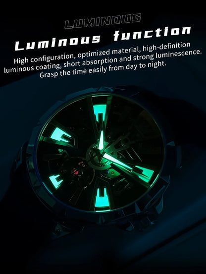 OLEVS 7051 Fashion Men's Watch Leather Strap 30M Waterproof Hollow HD Luminous Automatic Mechanical Wristwatch for Men