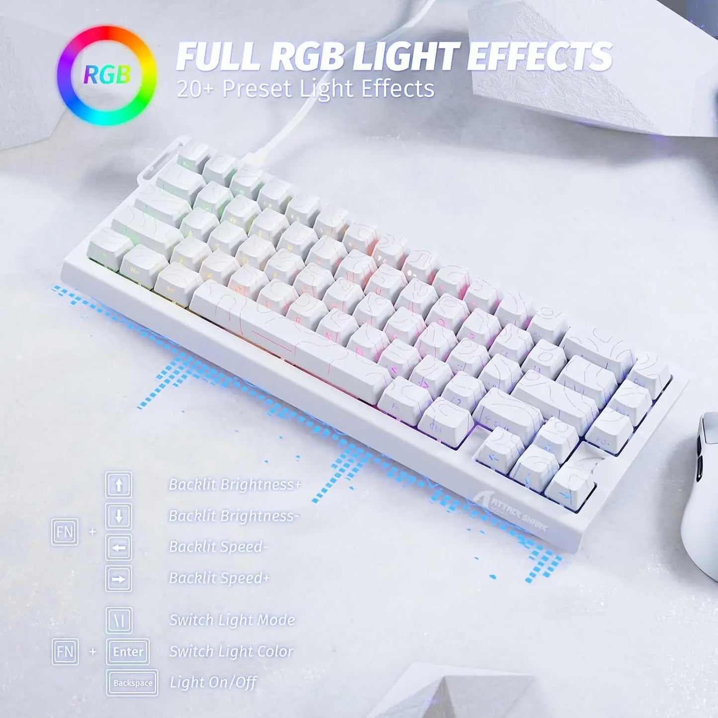 ATTACK SHARK X68 HE Rapid Trigger Mechanical Gaming Keyboard 60% Wired with Adjustable Actuation, Hall Effect Magnetic Switch, 8KH