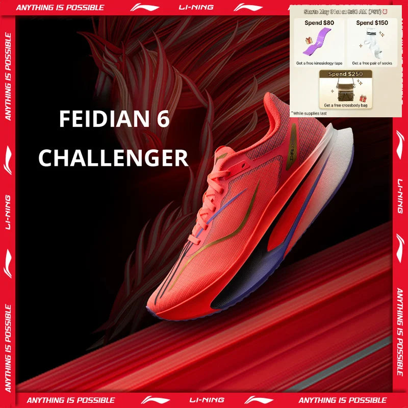 Li-Ning moški tekaški copati FEIDIAN 6 CHALLENGER SUPER BOOM, lahki, odsevni, tekmovalni copati LiNing ARMW003